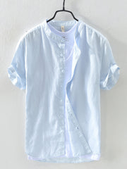Casual Band Collar Short Sleeve Shirt