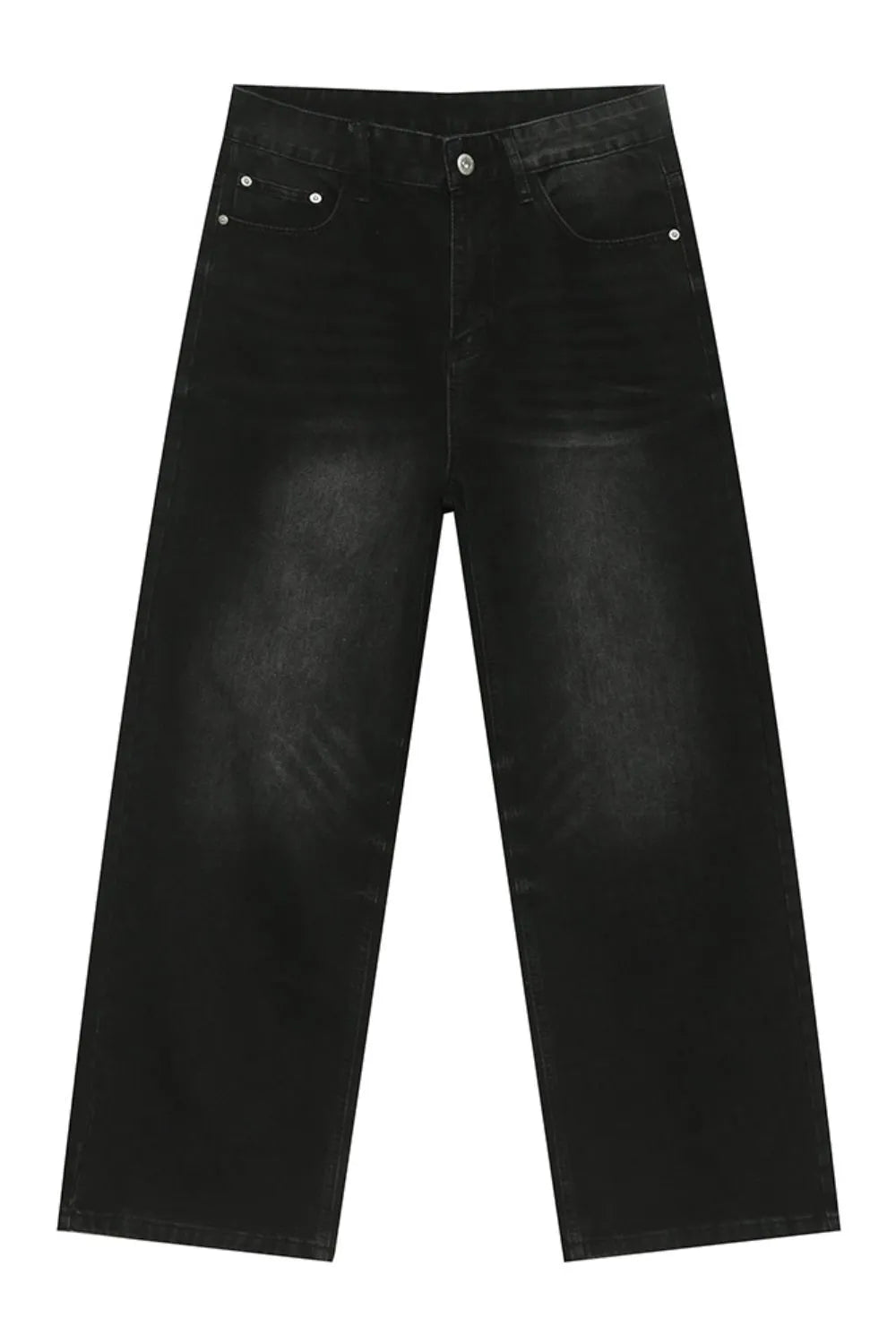 Oversized baggy wash denim trousers in dark black with a wide leg.