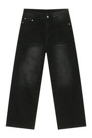 Oversized baggy wash denim trousers in dark black with a wide leg.