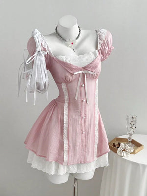 Lace Detail Cap Sleeve Mini Dress, close-up detail