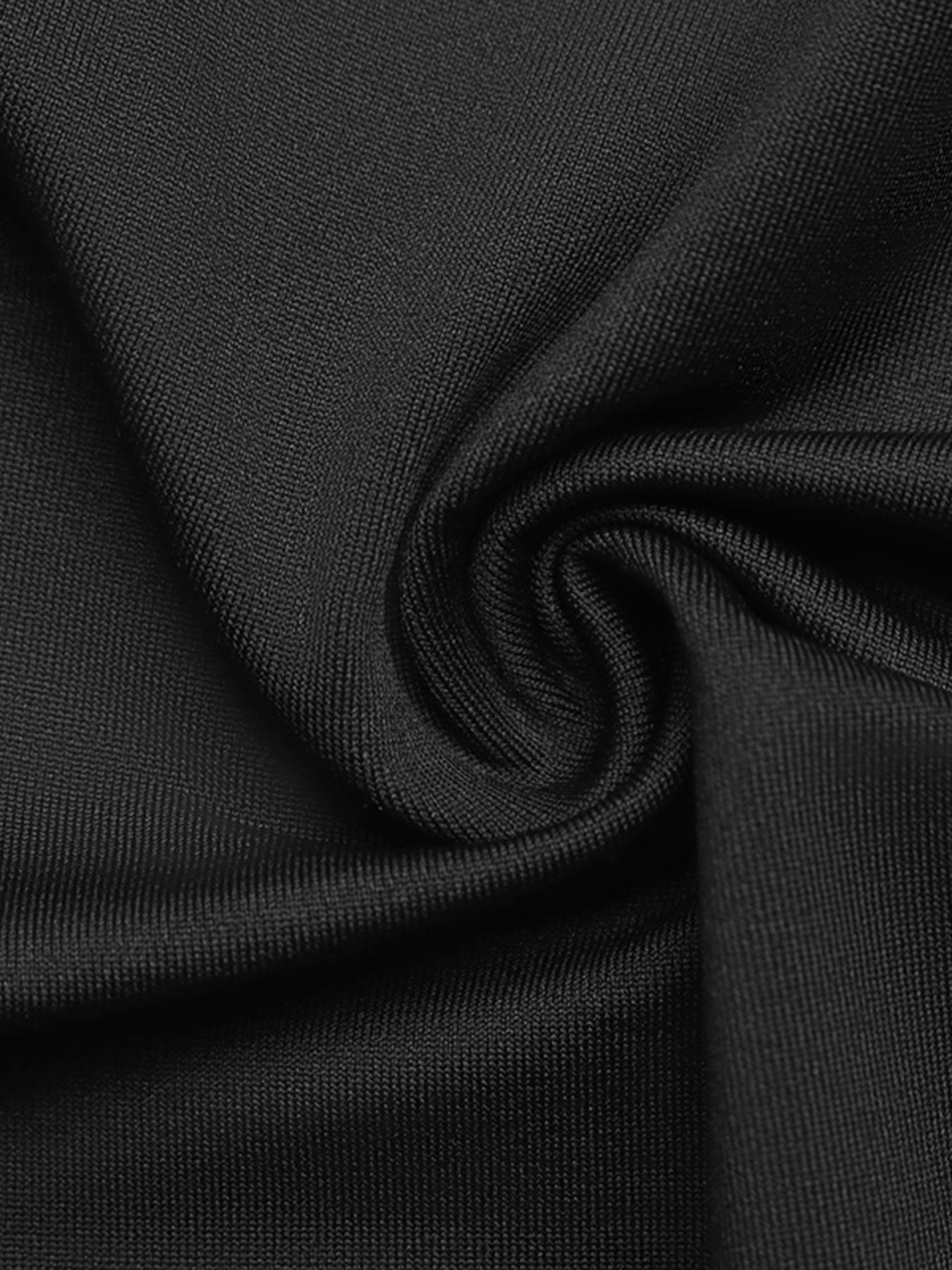 Black cowl neck bodysuit with gold accents, showing fabric detail