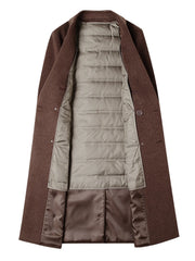 Brown wool blend double-breasted overcoat with quilted lining detail