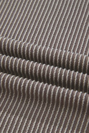Brown ribbed knit two-piece set with cream stripe detail