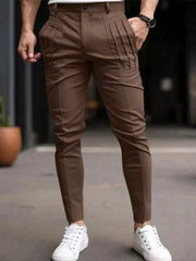 Men's Slim Fit Pleated Casual Pants Plus Size, front view