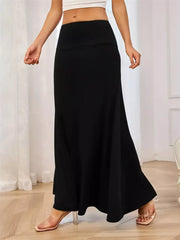 Flowy Maxi Skirt With Wide Waistband, model styling view