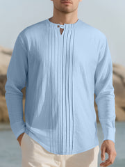 Men's Casual Pleated Long Sleeve Shirt Plus Size, editorial view