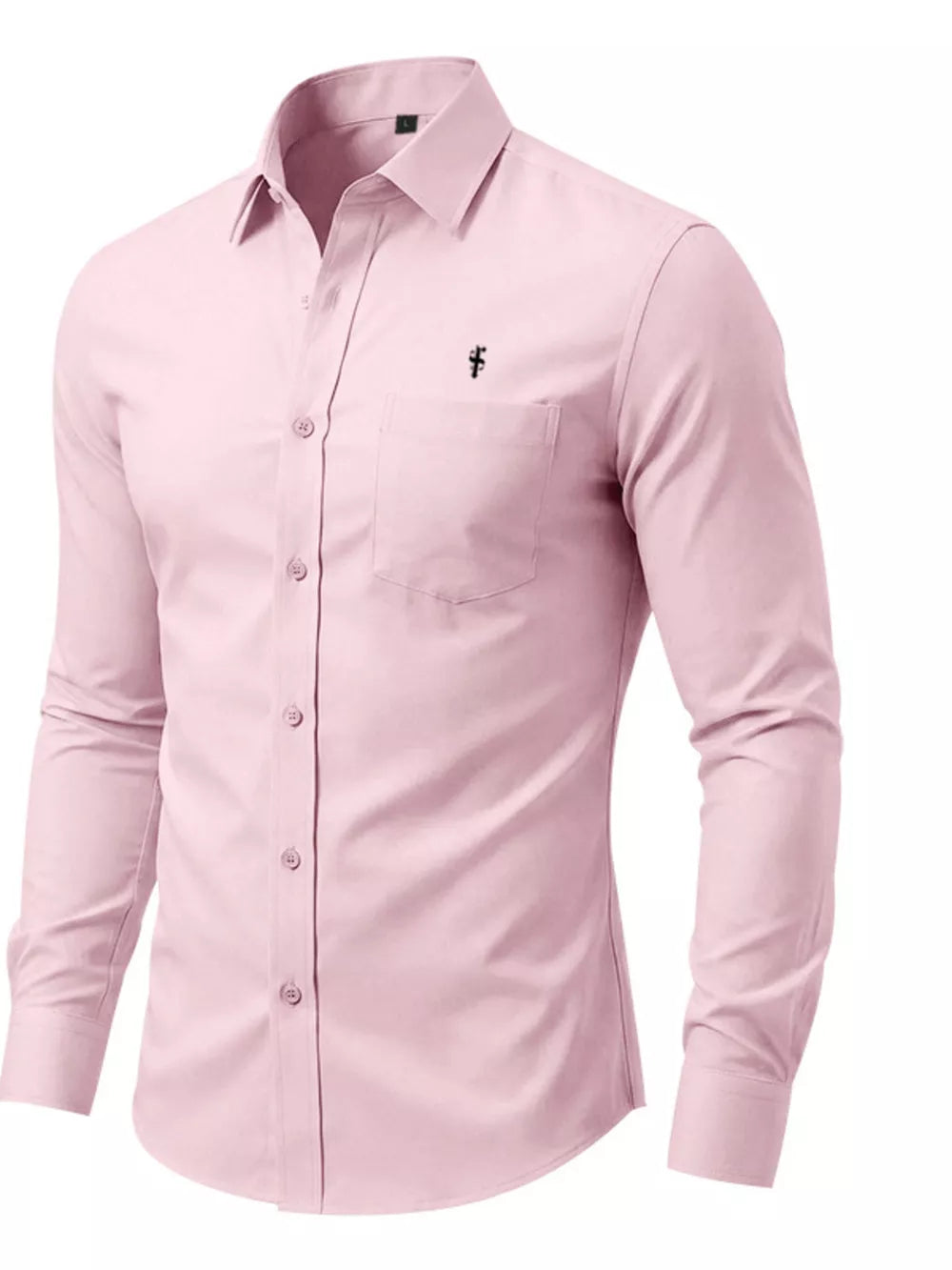 Men's Slim Fit Button Up Shirt Plus Size in Black, front view