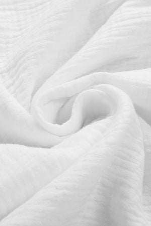 White textured gauze blouse with gathered sleeve detail
