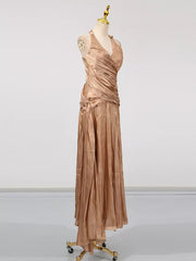 Halter Neck Ruched Maxi Dress in Champagne, model styling view