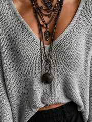 V-neck Batwing Sleeve Sweater in White, back view