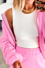 Zip-up One Piece Long Sleeve Hoodie in Pink, side view