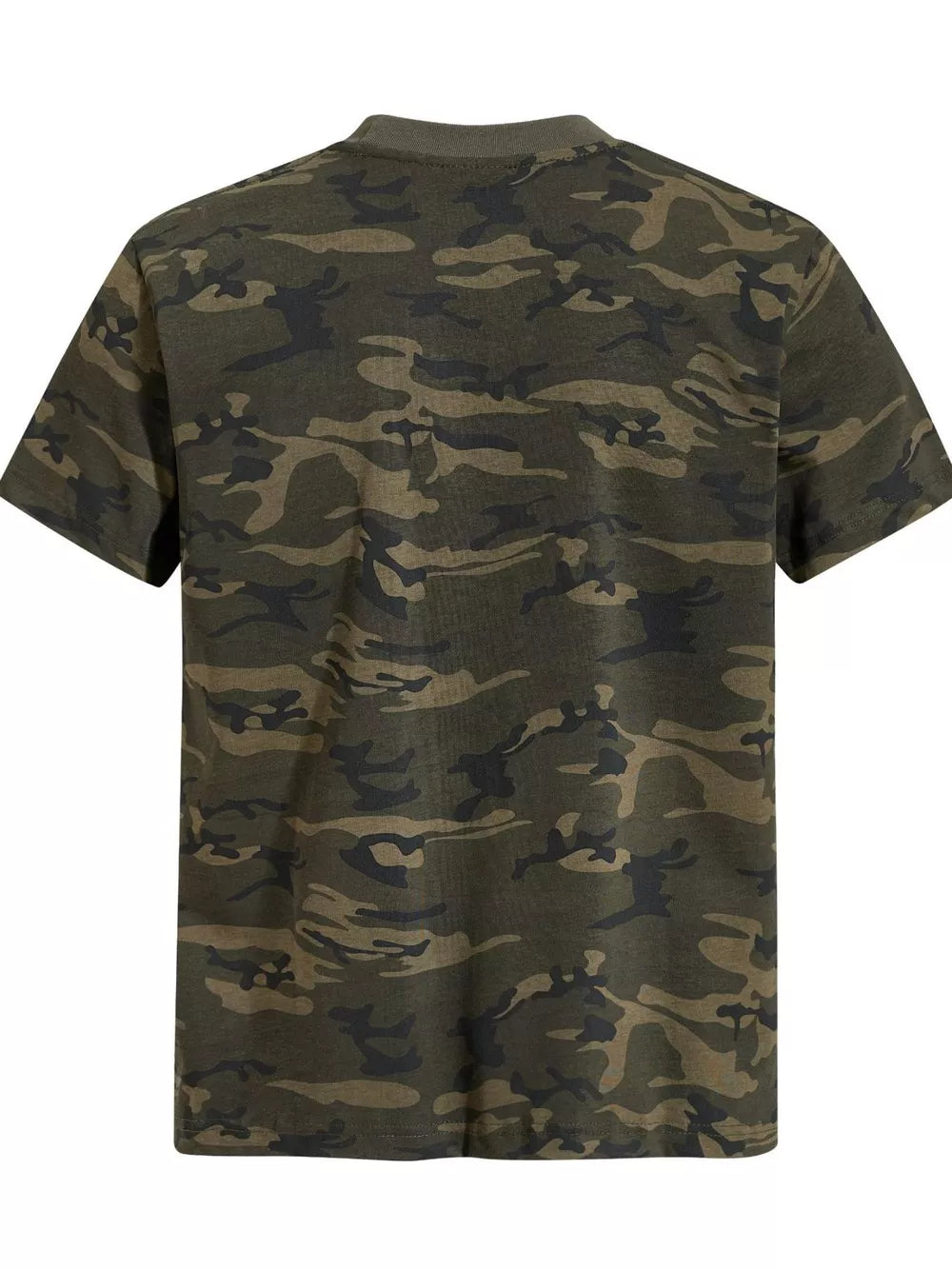 Men's Camouflage Print Short Sleeve T-shirt in Green Camouflage, close-up detail
