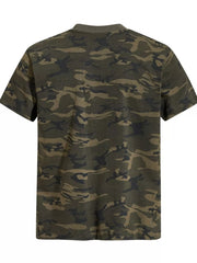 Men's Camouflage Print Short Sleeve T-shirt in Green Camouflage, close-up detail