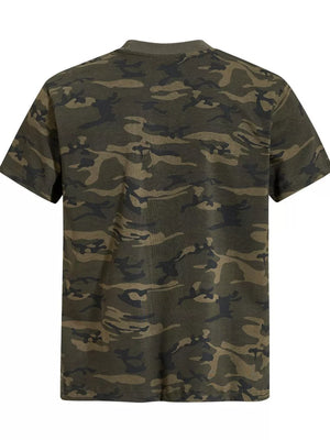 Men's Camouflage Print Short Sleeve T-shirt in Green Camouflage, close-up detail