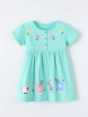 Children's Bunny Print Button Detail Dress, side view