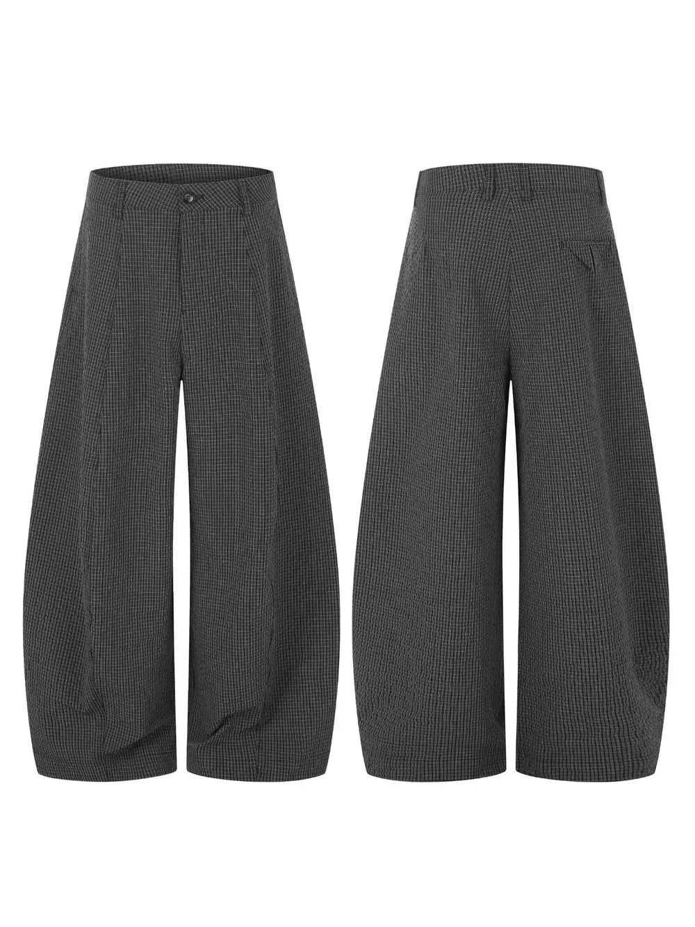 Men's Wide Leg Plaid Pants in Grey, model styling view