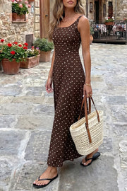Chic Polka Dot Square Neck Maxi Dress