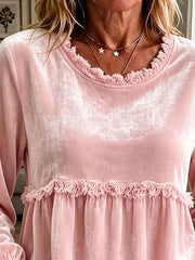 Velvet Fringe Long Sleeve Blouse in Black, side view