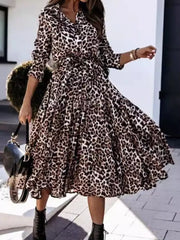 Leopard Print Button-down Midi Dress With Belt in regular leopard print, back view
