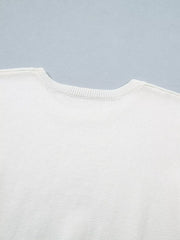 White acrylic sweater with crew neck and ribbed trim