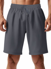 Light gray chino shorts with drawstring waist and pockets.