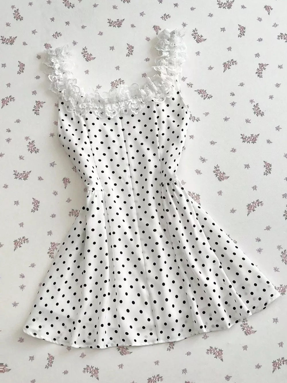 Polka Dot Lace Trim Mini Dress, alternate angle