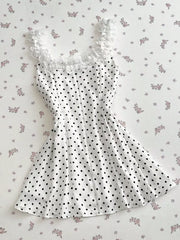 Polka Dot Lace Trim Mini Dress, alternate angle