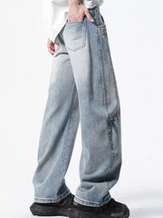 Light wash denim wide-leg jeans with a relaxed fit and vintage wash.