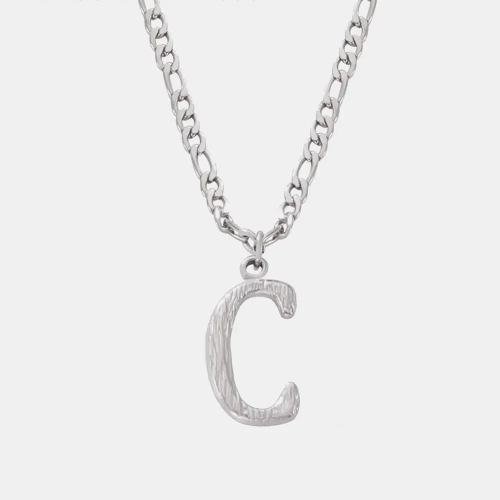 Textured initial pendant necklace with stainless steel curb chain, Style C