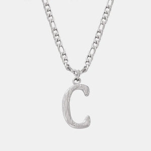 Textured initial pendant necklace with stainless steel curb chain, Style C