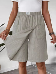Elastic Waist Wrap Skort in Light Gray, front view