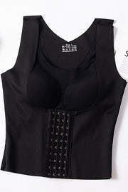 Black sculpting bodice tank top with hook-and-eye closure and built-in bra cups.