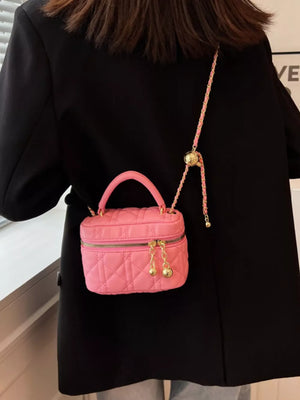 Quilted Mini Top Handle Crossbody Bag in Hot Pink, back view