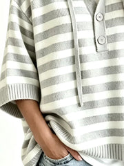 Striped Hooded Sweater With Button Detail in Blue, fabric detail