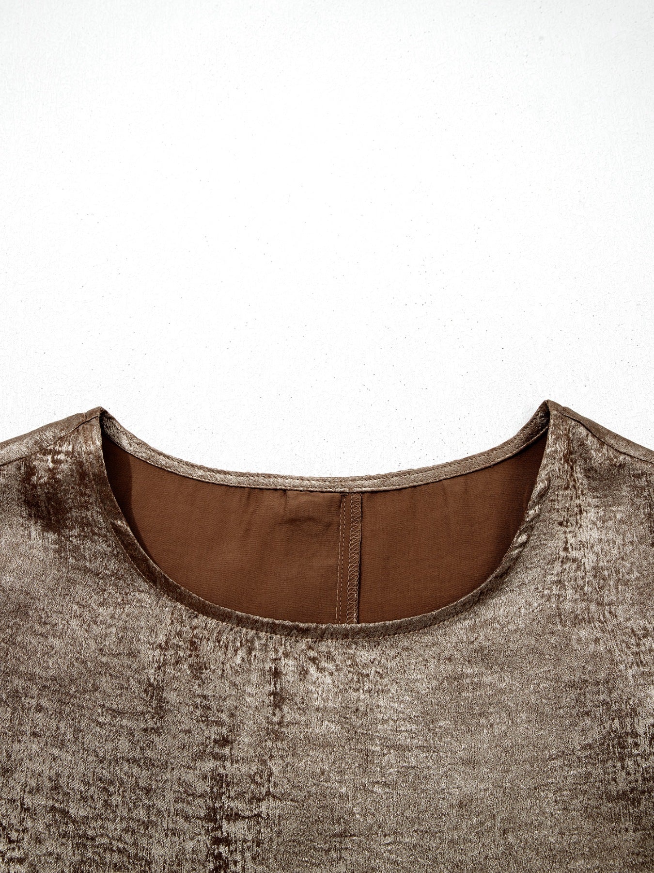 Elegant gold ruffled neck tank top with cap sleeves.