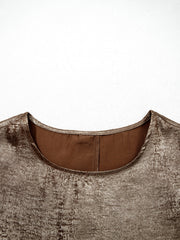 Elegant gold ruffled neck tank top with cap sleeves.
