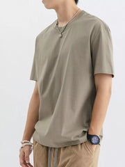 Men's crew neck t-shirt in Bean Green cotton, relaxed fit, short sleeves.