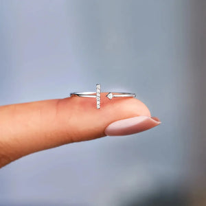 Silver bar and dot ring with pave detail, 18K gold-plated