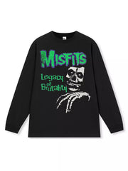 Black long-sleeve sweatshirt with Misfits graphic and skeleton detail.
