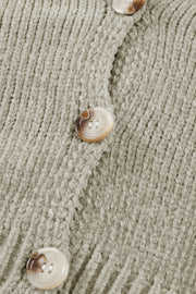 Plush knit cardigan in Khaki with button detail and deep V-neck.