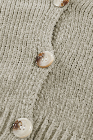 Plush knit cardigan in Khaki with button detail and deep V-neck.