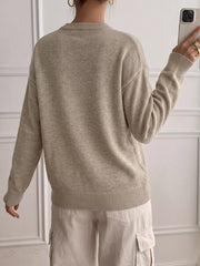 Dropped Shoulder Long Sleeve Sweater in Khaki, fabric detail