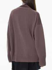 Relaxed turtleneck sweater in mocha acrylic with ribbed cuffs and hem.