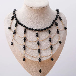 Beaded Choker Necklace With 18k Gold in Black, alternate angle