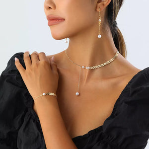 Wheat-spike 18k Gold-plated Faux Pearl Jewelry Set in Gold, close-up detail