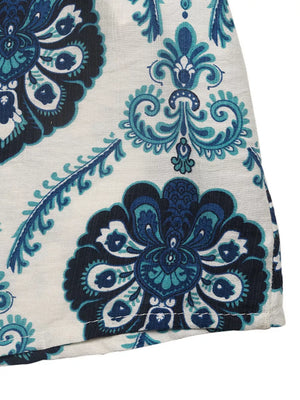 Maxi dress with blue paisley print and decorative buttons detail