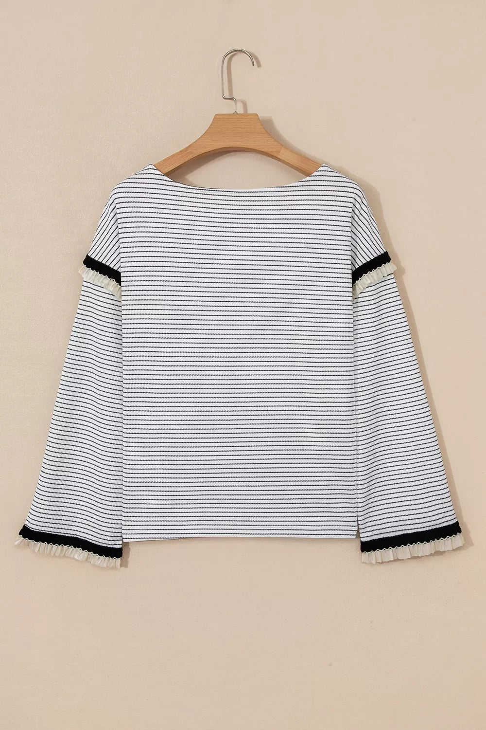 Stripe Contrasted Ruffle Trim Loose Long Sleeve Top in Stripe, product detail