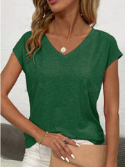 Dark green cap sleeve slouchy v-neck tee with a relaxed fit.