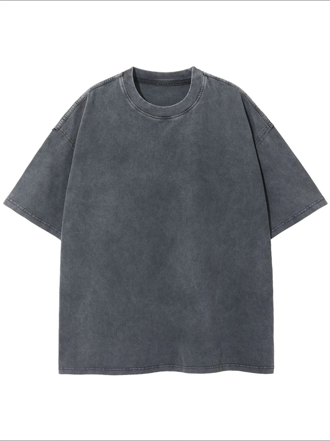 Washed cotton boxy tee in dark gray with crew neck and short sleeves.
