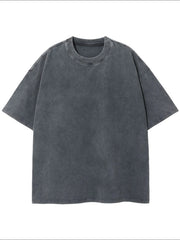 Washed cotton boxy tee in dark gray with crew neck and short sleeves.
